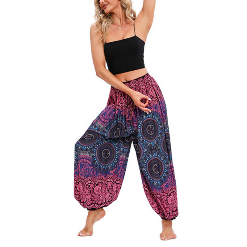 Pantaloni harem casual larghi con motivo a bussola Buddha Stones da donna Pantaloni da yoga