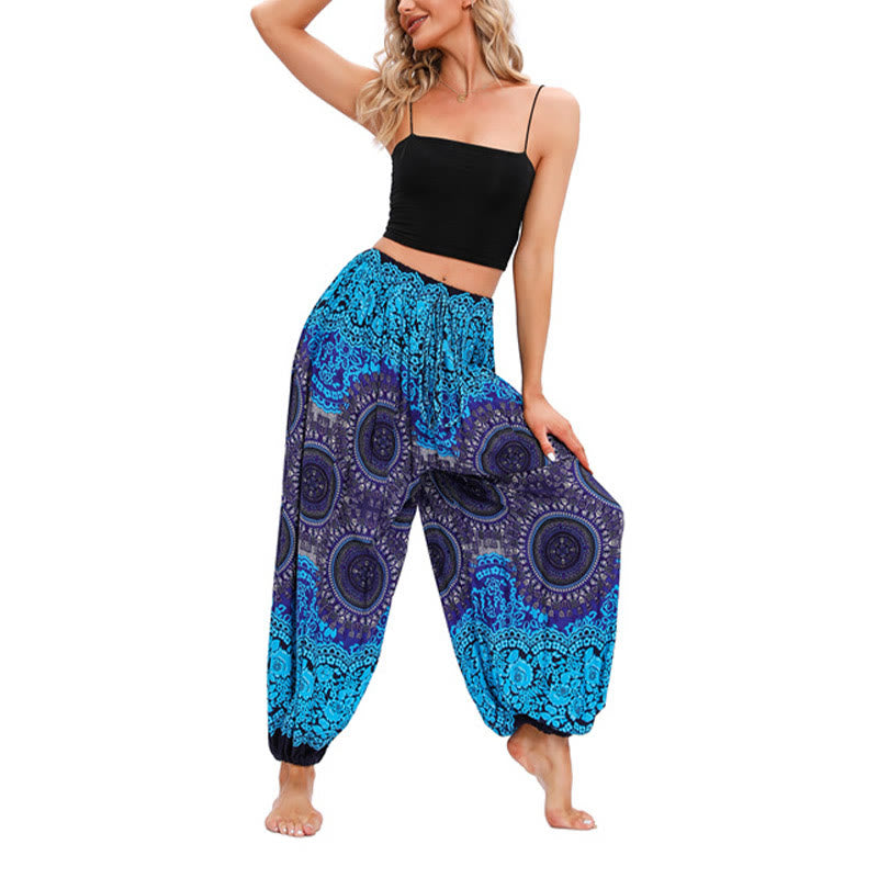 Pantaloni harem casual larghi con motivo a bussola Buddha Stones da donna Pantaloni da yoga