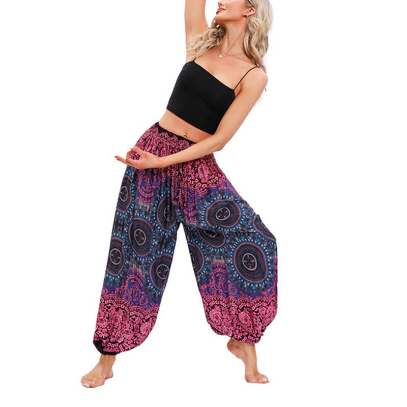 Pantaloni harem casual larghi con motivo a bussola Buddha Stones da donna Pantaloni da yoga