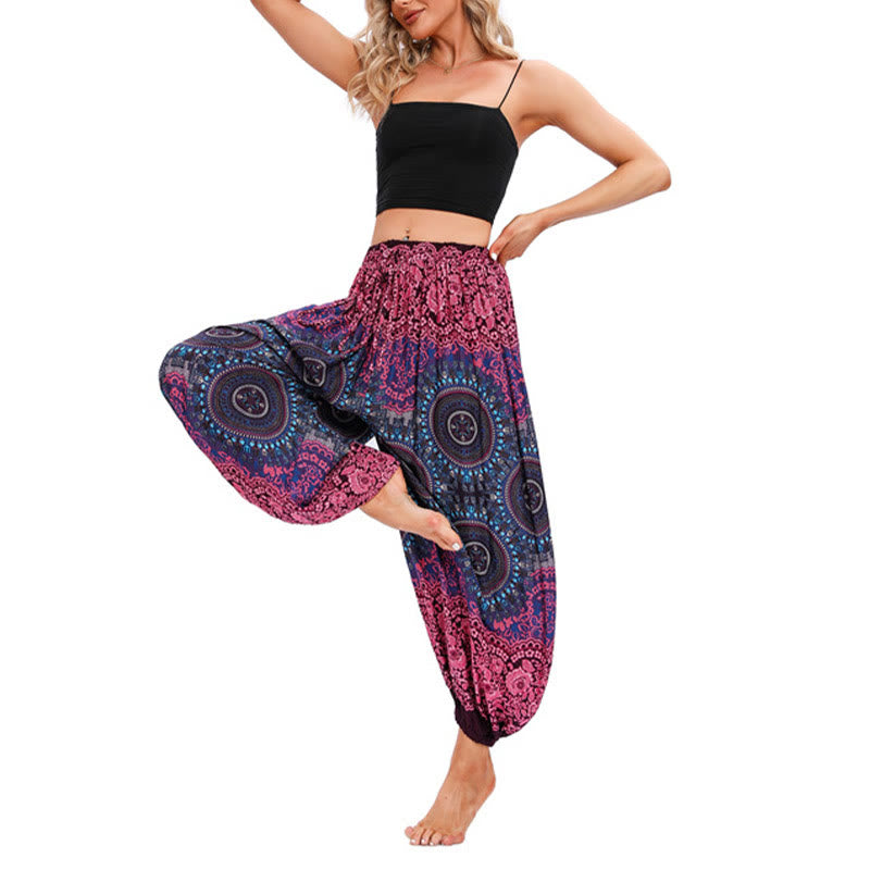 Pantaloni harem casual larghi con motivo a bussola Buddha Stones da donna Pantaloni da yoga - Rosso rosa - US4-8/10, UK/AU8-12/14, EU36-40/42 (F) - image 1