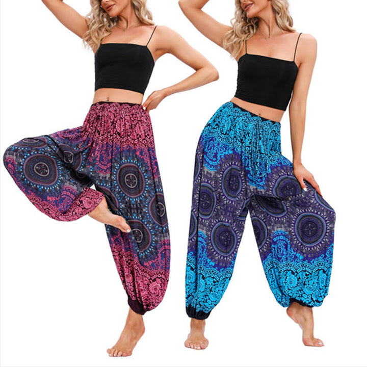 Pantaloni harem casual larghi con motivo a bussola Buddha Stones da donna Pantaloni da yoga