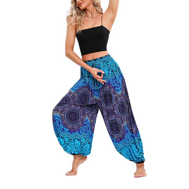 Pantaloni harem casual larghi con motivo a bussola Buddha Stones da donna Pantaloni da yoga