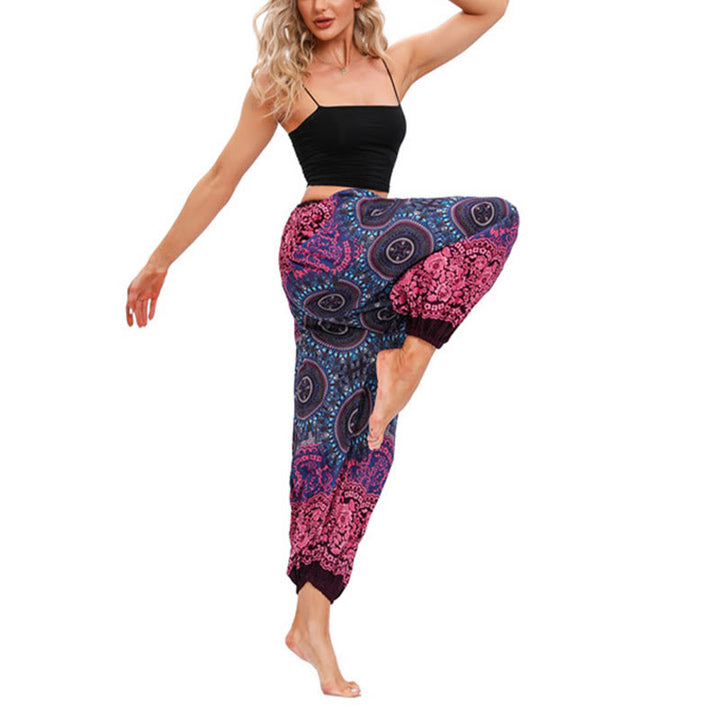 Pantaloni harem casual larghi con motivo a bussola Buddha Stones da donna Pantaloni da yoga