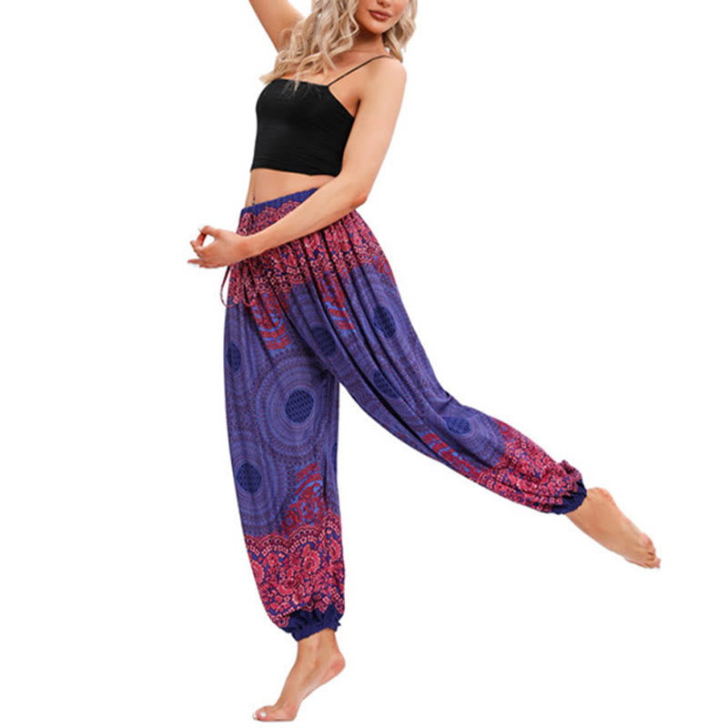 Pantaloni harem con motivo a fiori a forma di cerchio larghi Buddha Stones Pantaloni da yoga da donna