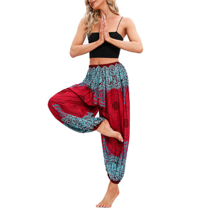 Pantaloni harem con motivo a fiori a forma di cerchio larghi Buddha Stones Pantaloni da yoga da donna