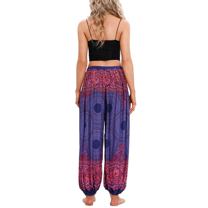 Pantaloni harem con motivo a fiori a forma di cerchio larghi Buddha Stones Pantaloni da yoga da donna
