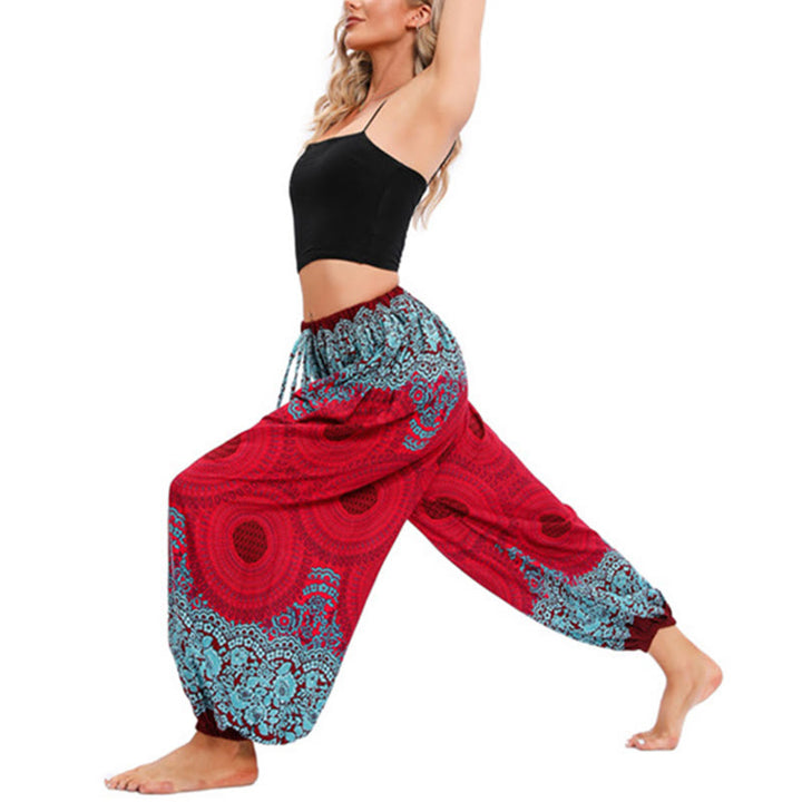 Pantaloni harem con motivo a fiori a forma di cerchio larghi Buddha Stones Pantaloni da yoga da donna
