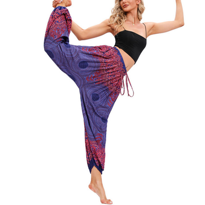 Pantaloni harem con motivo a fiori a forma di cerchio larghi Buddha Stones Pantaloni da yoga da donna