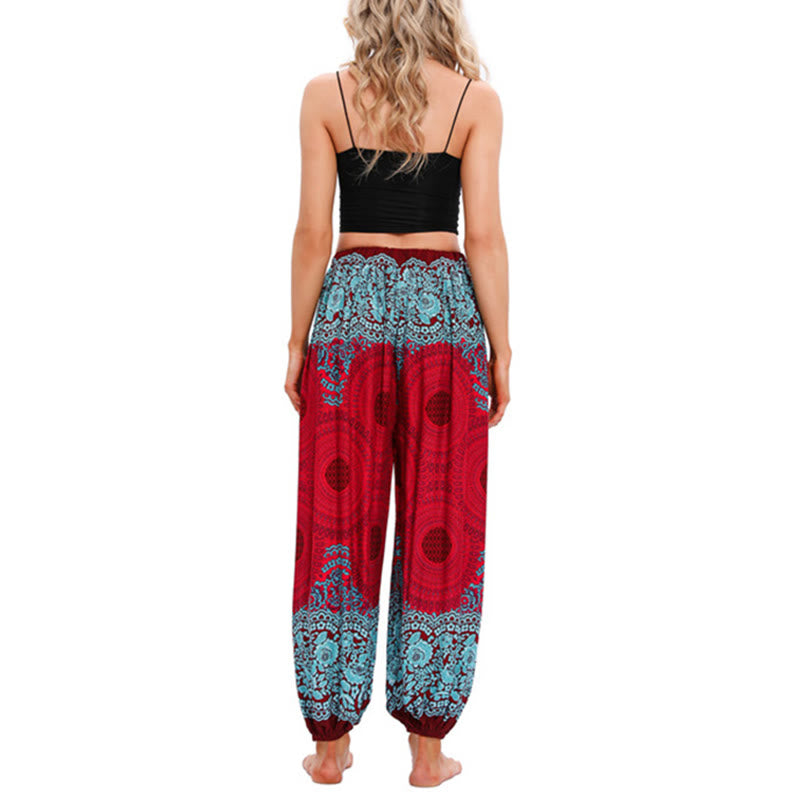 Pantaloni harem con motivo a fiori a forma di cerchio larghi Buddha Stones Pantaloni da yoga da donna