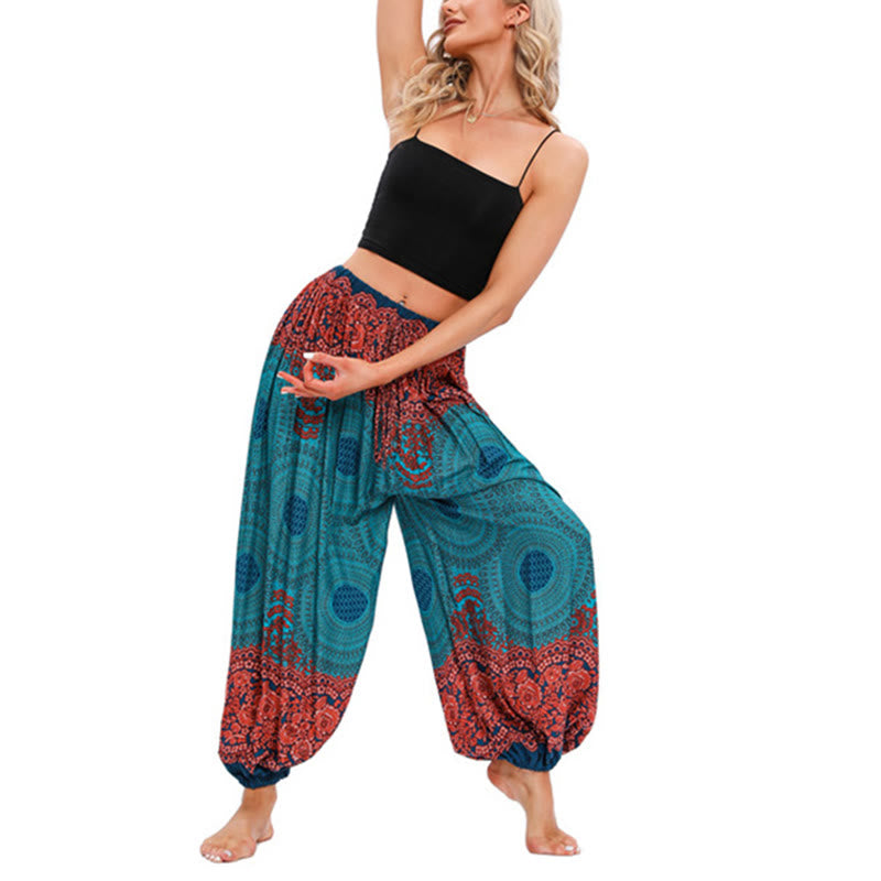Pantaloni harem con motivo a fiori a forma di cerchio larghi Buddha Stones Pantaloni da yoga da donna