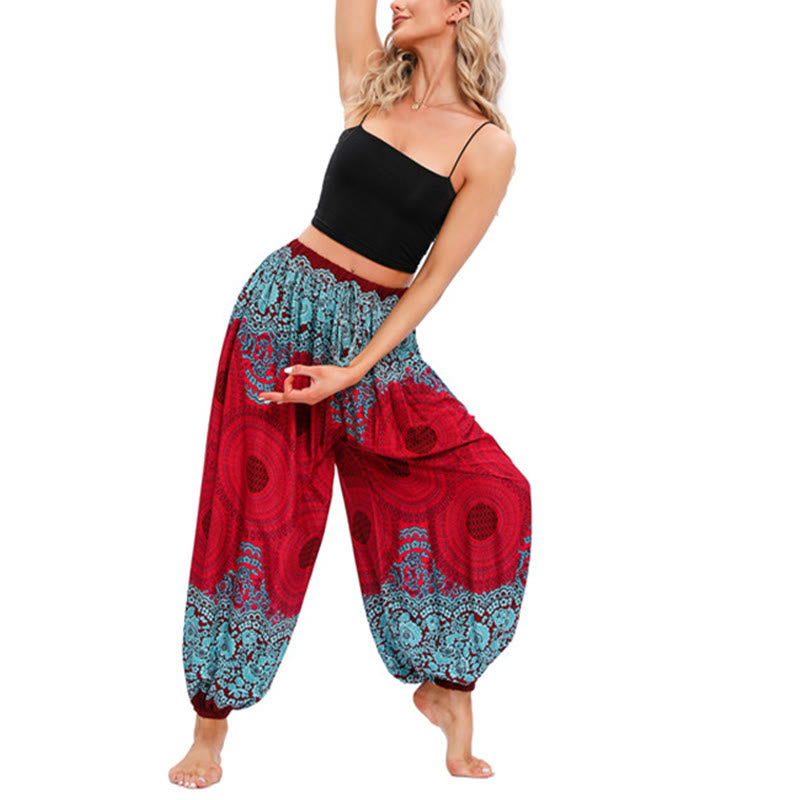 Pantaloni harem con motivo a fiori a forma di cerchio larghi Buddha Stones Pantaloni da yoga da donna