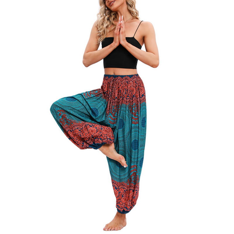 Pantaloni harem con motivo a fiori a forma di cerchio larghi Buddha Stones Pantaloni da yoga da donna
