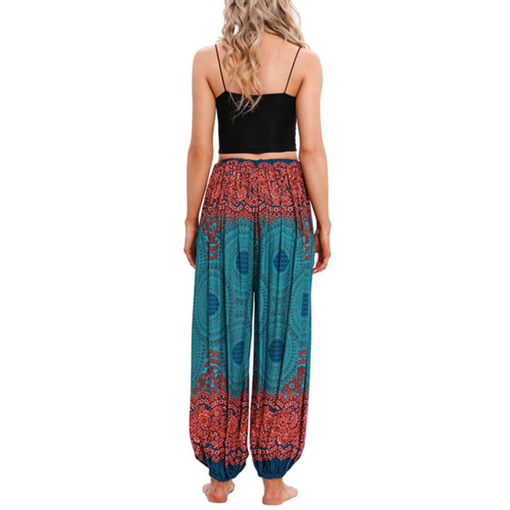 Pantaloni harem con motivo a fiori a forma di cerchio larghi Buddha Stones Pantaloni da yoga da donna