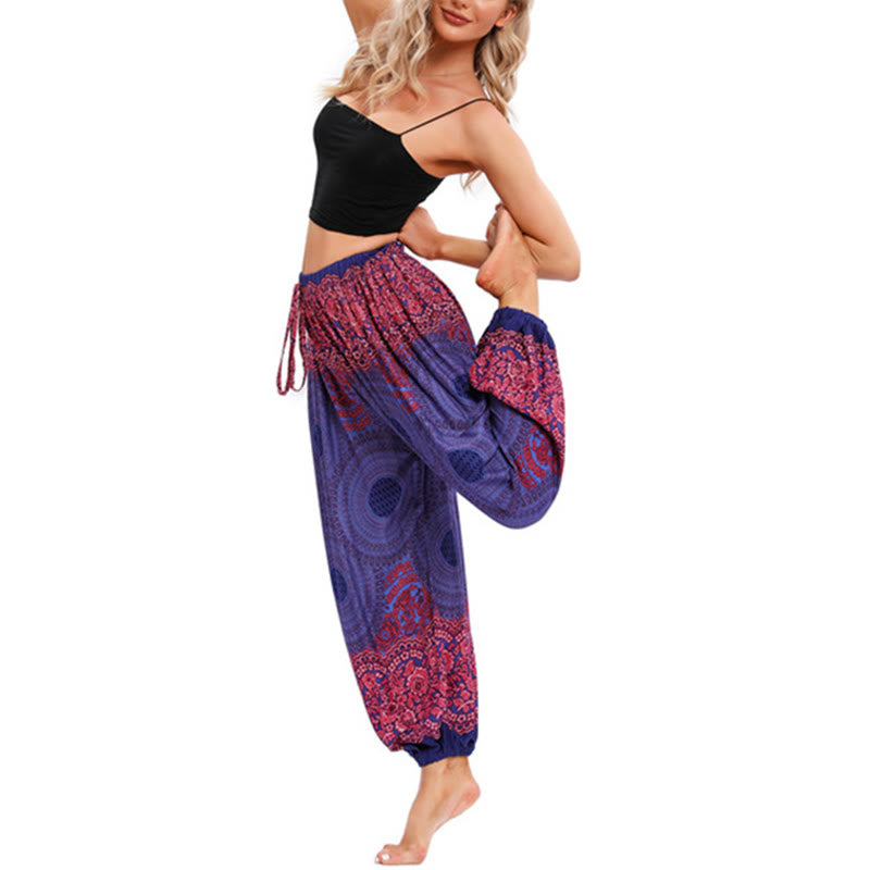 Pantaloni harem con motivo a fiori a forma di cerchio larghi Buddha Stones Pantaloni da yoga da donna
