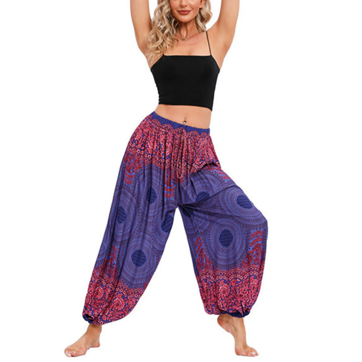 Pantaloni harem con motivo a fiori a forma di cerchio larghi Buddha Stones Pantaloni da yoga da donna