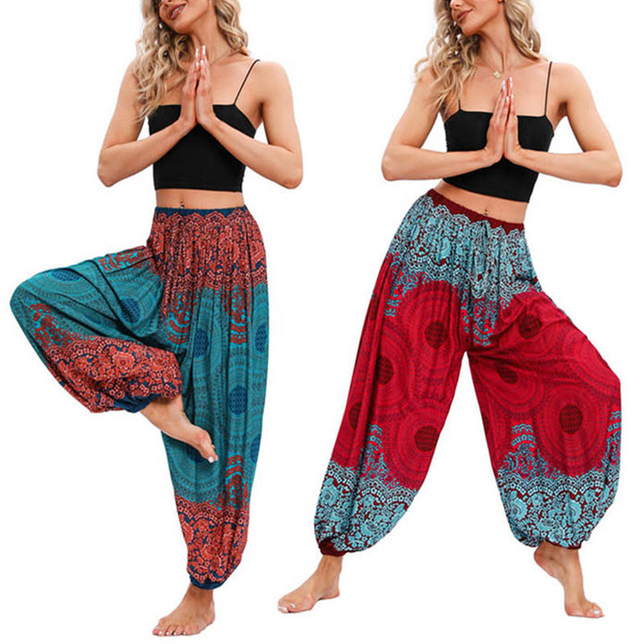 Pantaloni harem con motivo a fiori a forma di cerchio larghi Buddha Stones Pantaloni da yoga da donna - image 0