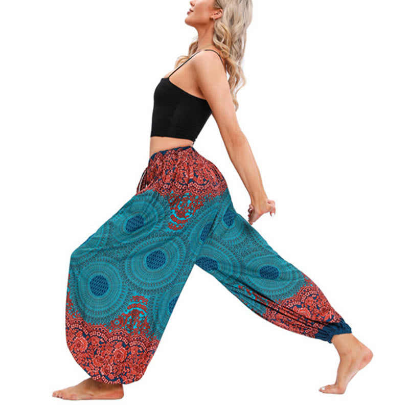 Pantaloni harem con motivo a fiori a forma di cerchio larghi Buddha Stones Pantaloni da yoga da donna