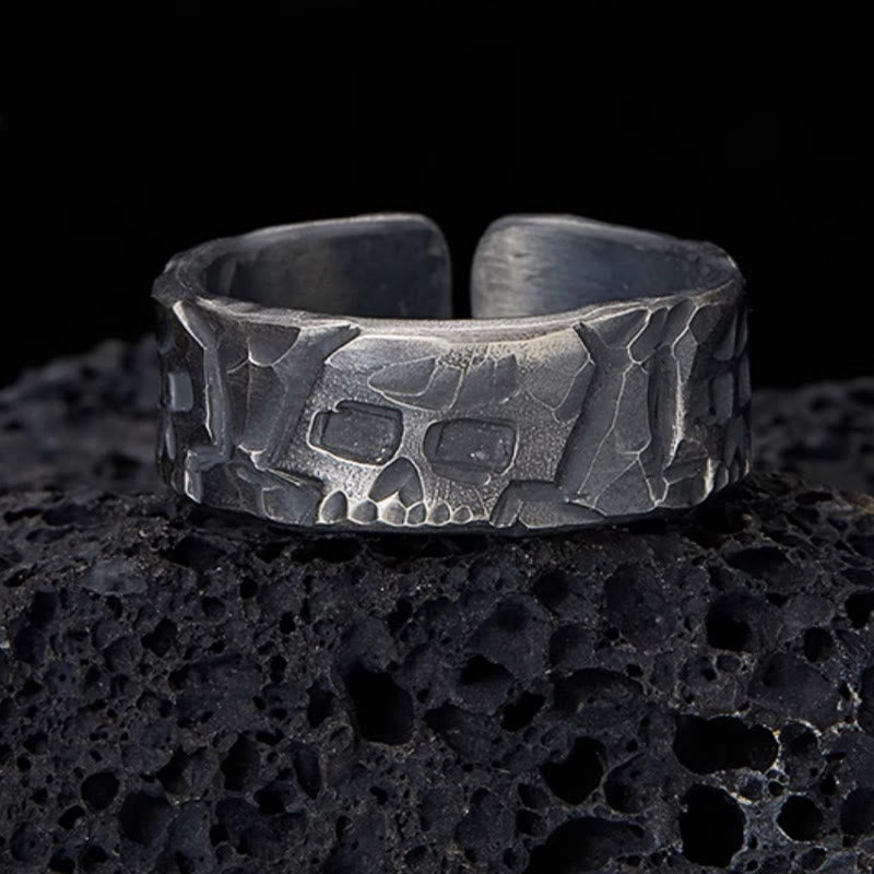 Anello di benedizione fatto a mano con motivo scheletrico in argento sterling 999 Buddha Stones - US15 - image 0