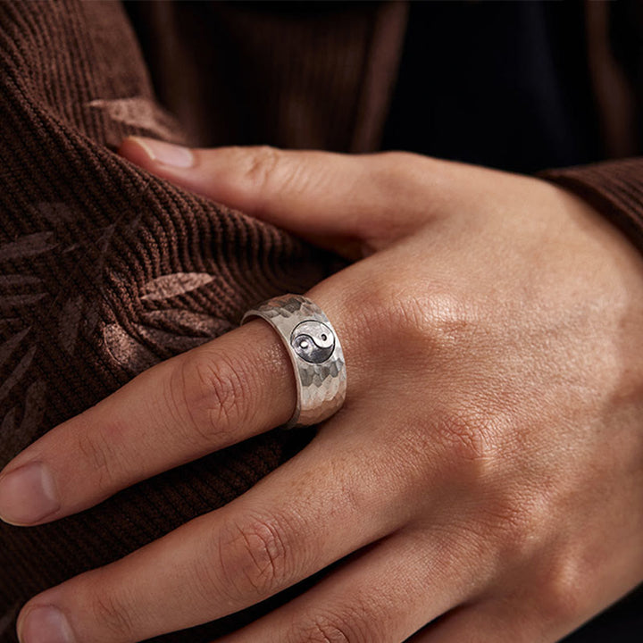 Anello regolabile con simbolo Yin Yang Bagua in argento sterling 999 fatto a mano Buddha Stones