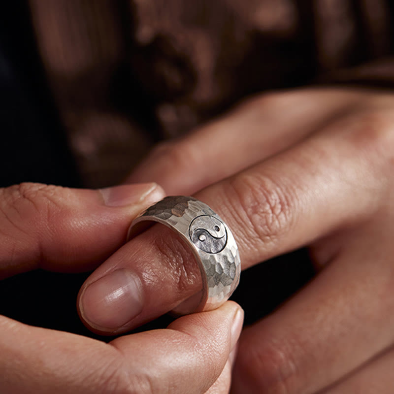Anello regolabile con simbolo Yin Yang Bagua in argento sterling 999 fatto a mano Buddha Stones