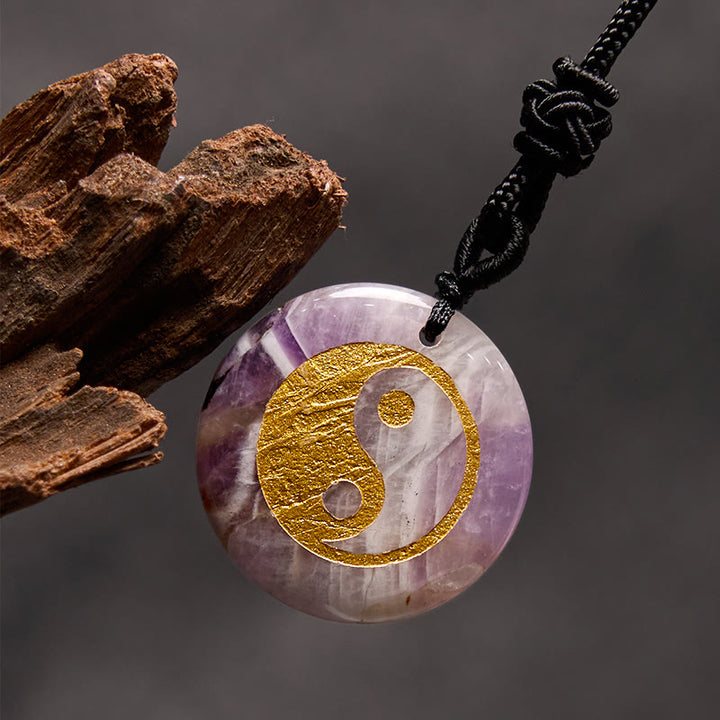 Buddha Stones Vari cristalli Ametista Occhio di tigre Avventurina verde Yin Yang Collana pendente spirituale
