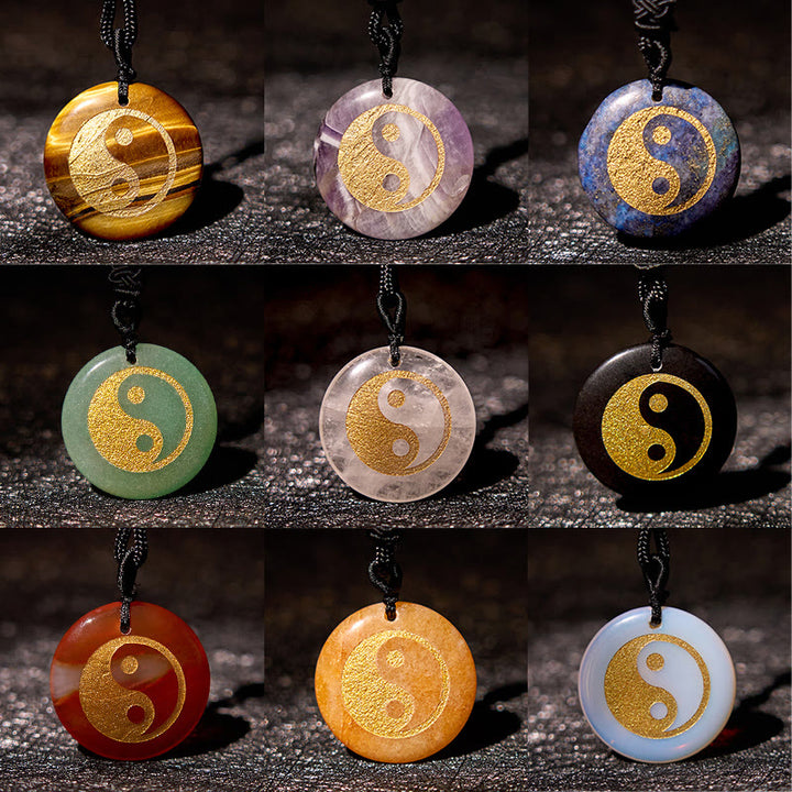 Buddha Stones Vari cristalli Ametista Occhio di tigre Avventurina verde Yin Yang Collana pendente spirituale