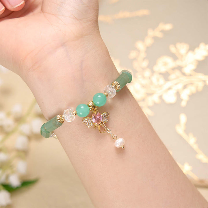 Braccialetto con ciondolo elefante positivo in quarzo fragola, ametista, avventurina verde Buddha Stones