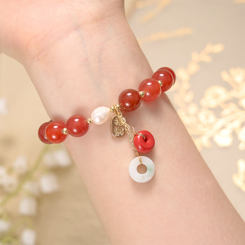 Braccialetto con ciondolo a fibbia della pace in agata rossa e Buddha Stones, per la fiducia