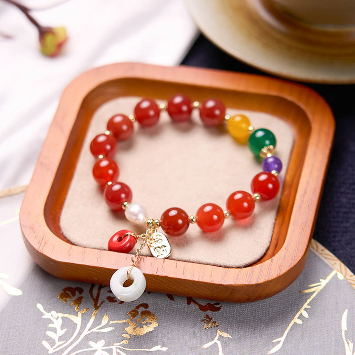 Braccialetto con ciondolo a fibbia della pace in agata rossa e Buddha Stones, per la fiducia