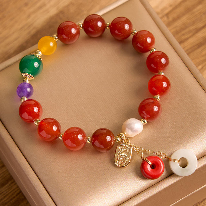 Braccialetto con ciondolo a fibbia della pace in agata rossa e Buddha Stones, per la fiducia
