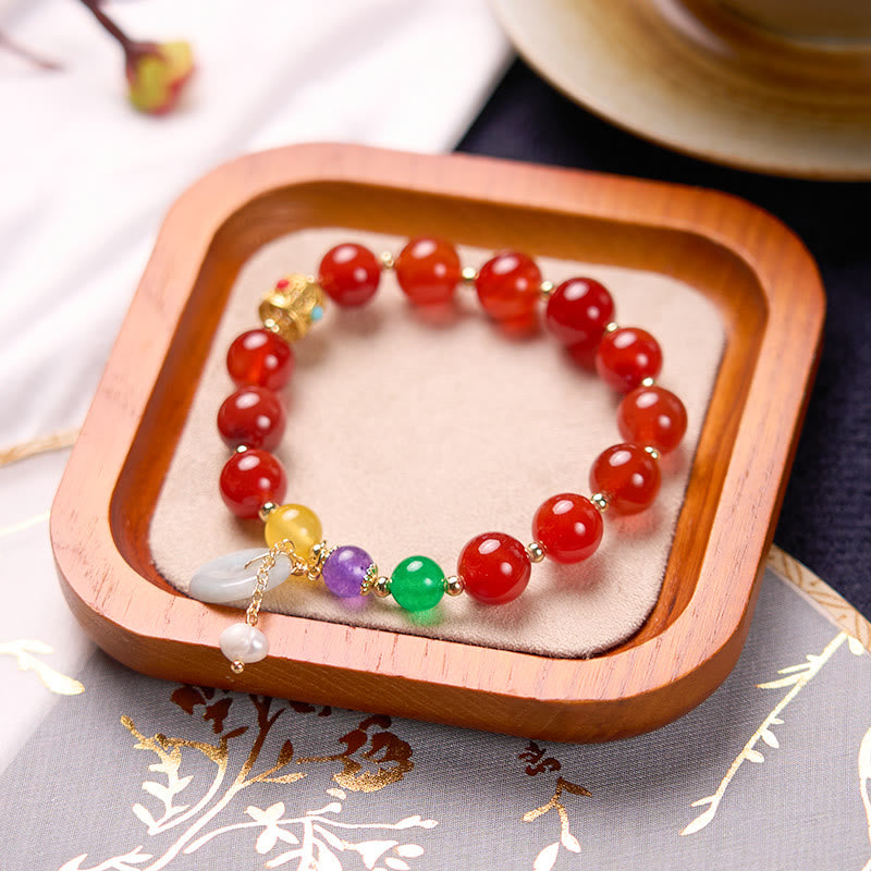 Braccialetto con ciondolo a fibbia della pace in agata rossa e Buddha Stones, per la fiducia