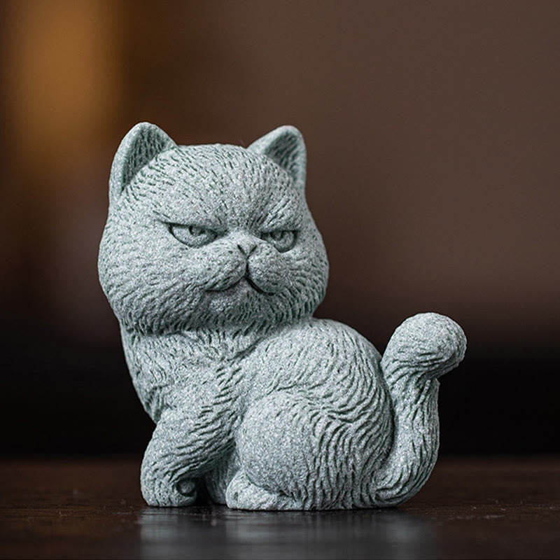 Buddha Stones Piccolo Gatto Casa Tè Animale Domestico Figurina Decorazione Scrivania - Gatto con occhi aperti 6,6*4*7cm - image 6