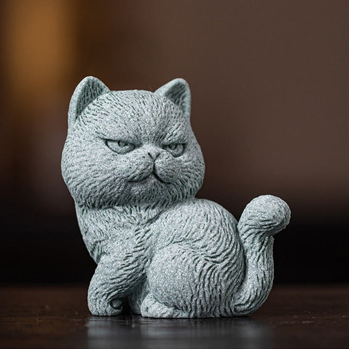 Buddha Stones Piccolo Gatto Casa Tè Animale Domestico Figurina Decorazione Scrivania - Gatto con occhi aperti 6,6*4*7cm - image 6