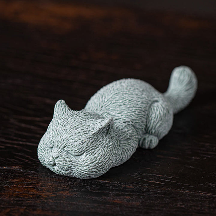 Buddha Stones Piccolo Gatto Casa Tè Animale Domestico Figurina Decorazione Scrivania - Gatto addormentato 10,6*4*2,5 cm - image 7