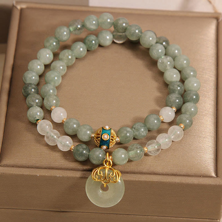 Braccialetto a doppio giro con ciondolo a forma di fibbia della pace in avventurina verde Buddha Stones