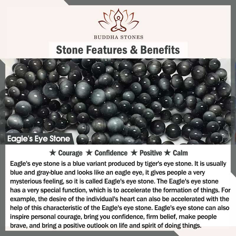 Buddha Stones Argento Sterling 925 Pietra lavica Pietra Occhio d'Aquila Perline portafortuna Braccialetto curativo fatto a mano