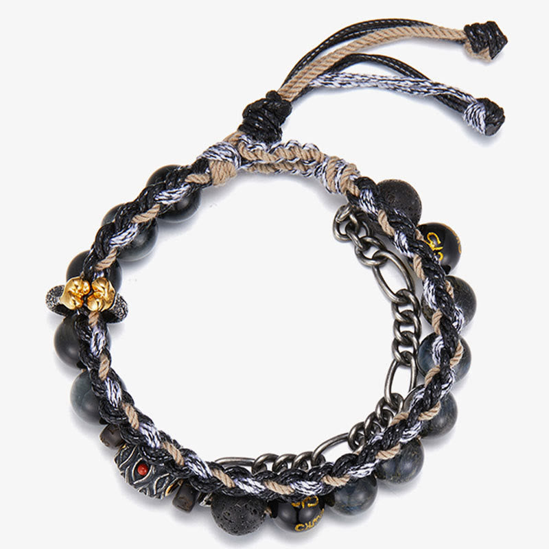 Buddha Stones Argento Sterling 925 Pietra lavica Pietra Occhio d'Aquila Perline portafortuna Braccialetto curativo fatto a mano - image 14