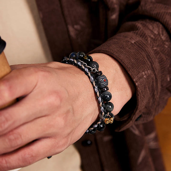 Buddha Stones Argento Sterling 925 Pietra lavica Pietra Occhio d'Aquila Perline portafortuna Braccialetto curativo fatto a mano - image 12