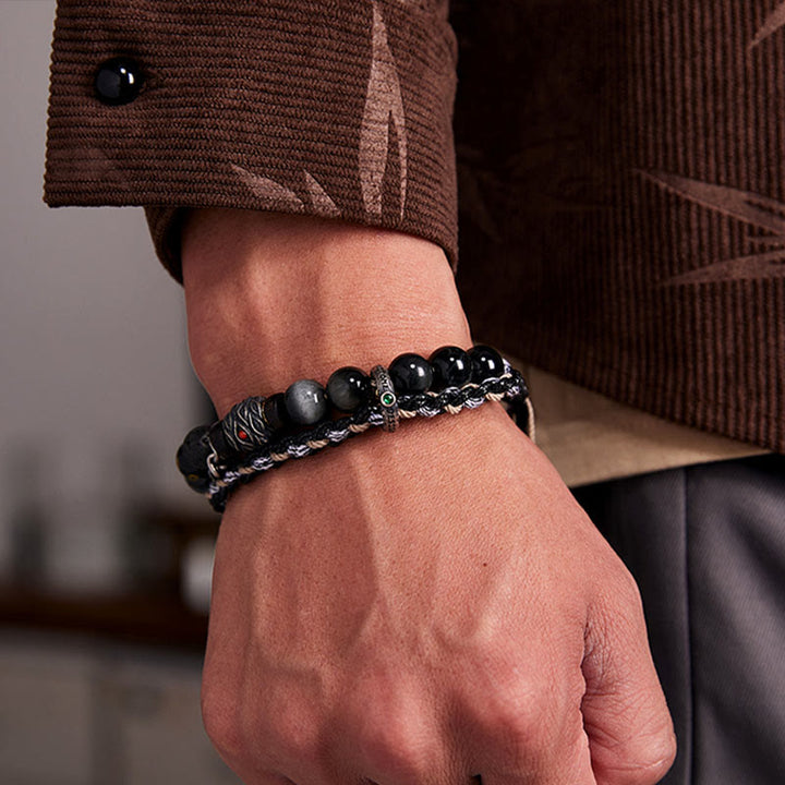 Buddha Stones Argento Sterling 925 Pietra lavica Pietra Occhio d'Aquila Perline portafortuna Braccialetto curativo fatto a mano - image 10