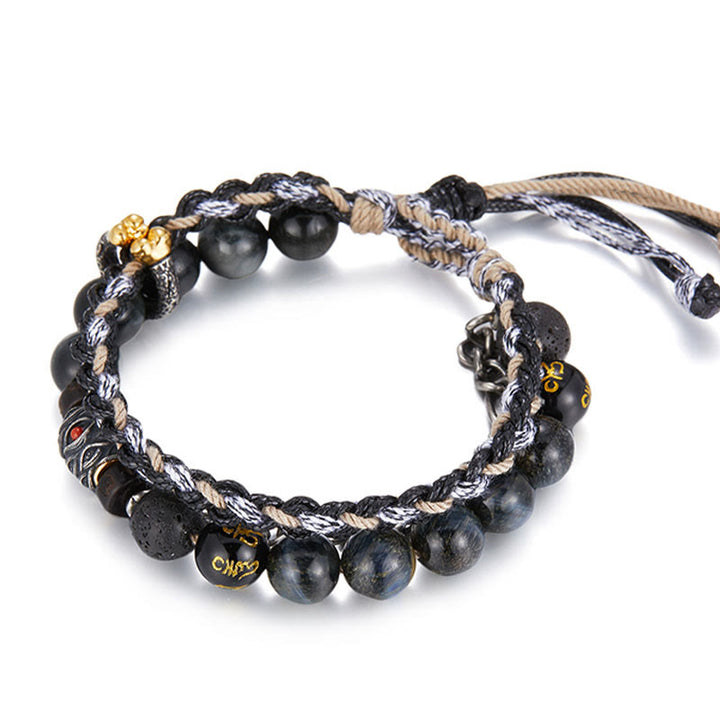 Buddha Stones Argento Sterling 925 Pietra lavica Pietra Occhio d'Aquila Perline portafortuna Braccialetto curativo fatto a mano - image 13