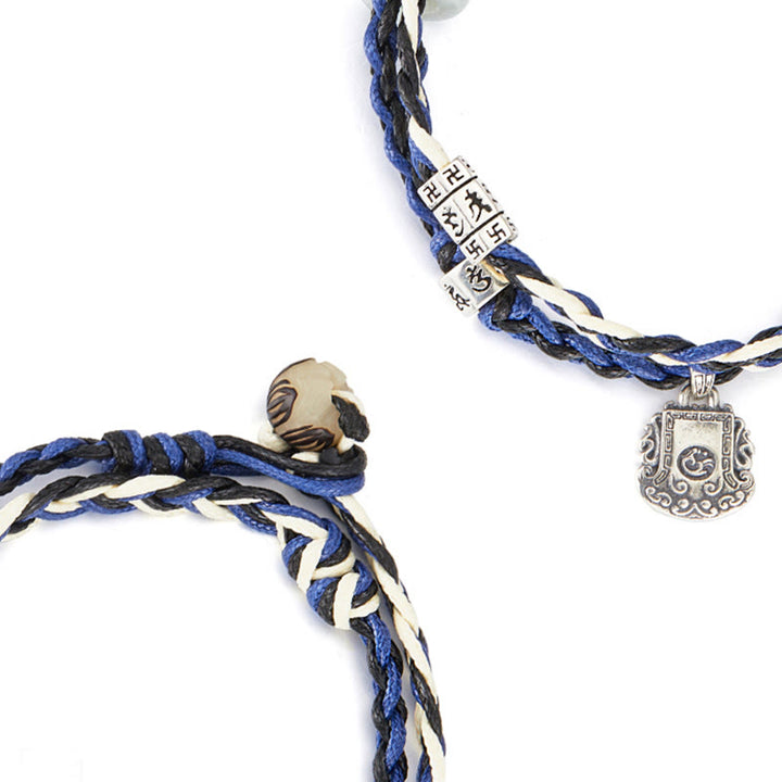 Braccialetto di protezione fatto a mano con svastica in argento sterling 925 con Buddha Stones Om Mani Padme Hum