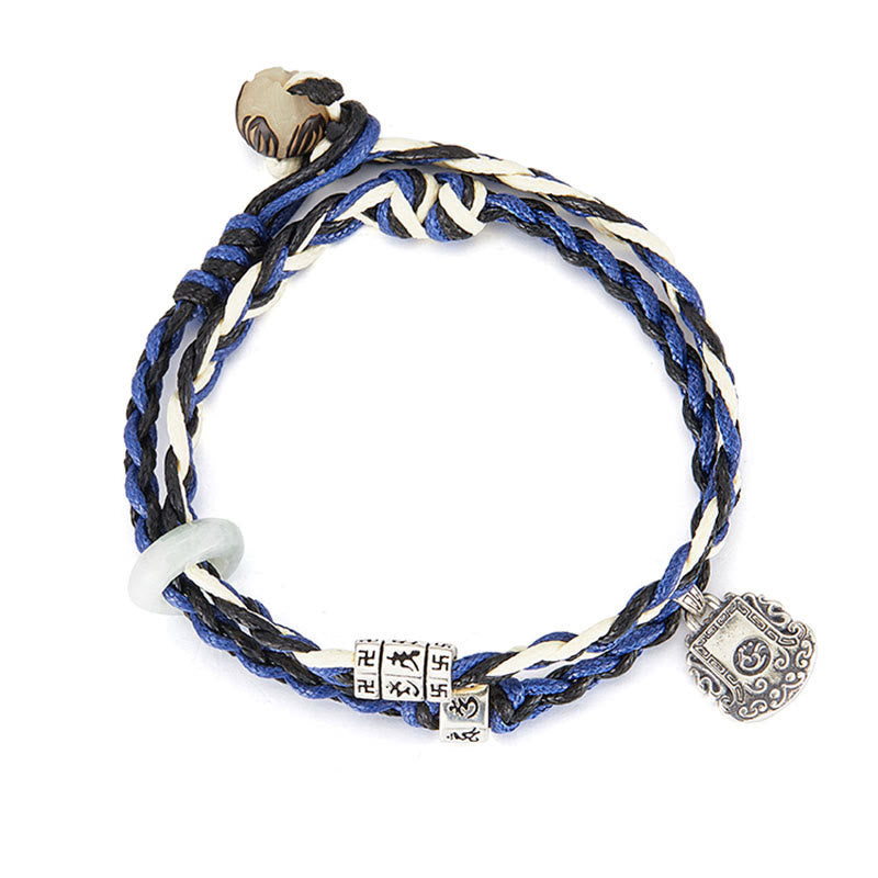 Braccialetto di protezione fatto a mano con svastica in argento sterling 925 con Buddha Stones Om Mani Padme Hum