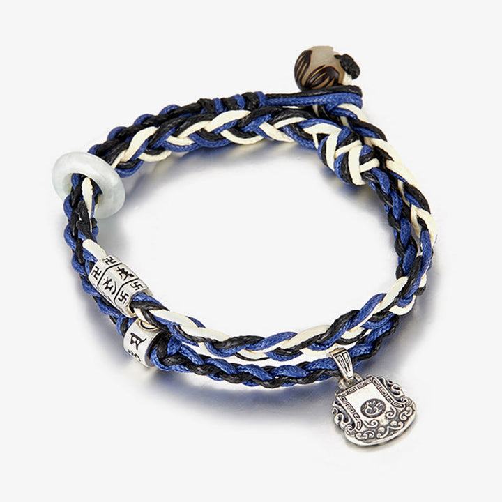 Braccialetto di protezione fatto a mano con svastica in argento sterling 925 con Buddha Stones Om Mani Padme Hum