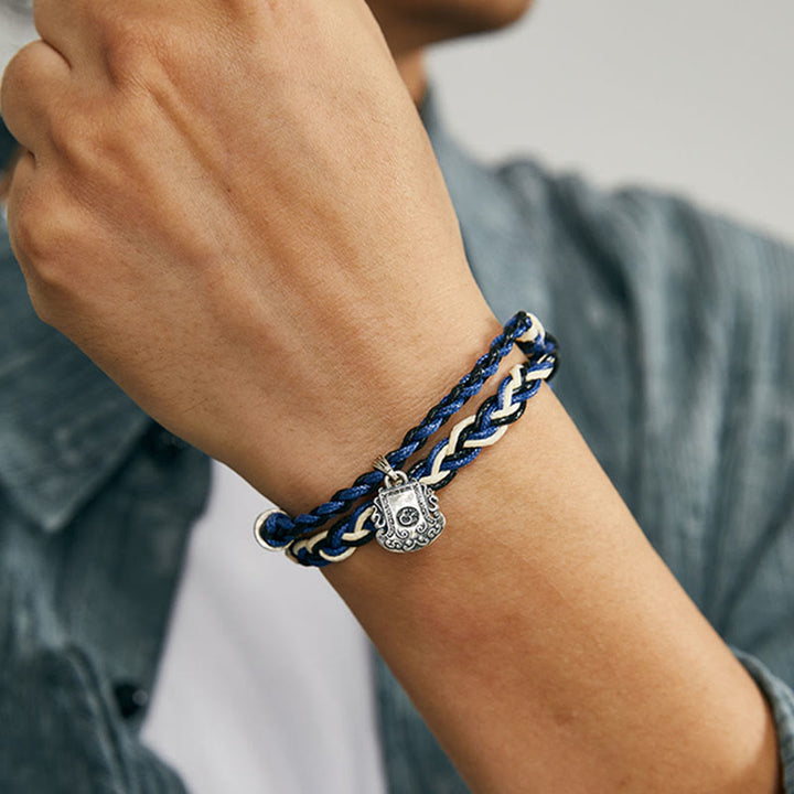 Braccialetto di protezione fatto a mano con svastica in argento sterling 925 con Buddha Stones Om Mani Padme Hum
