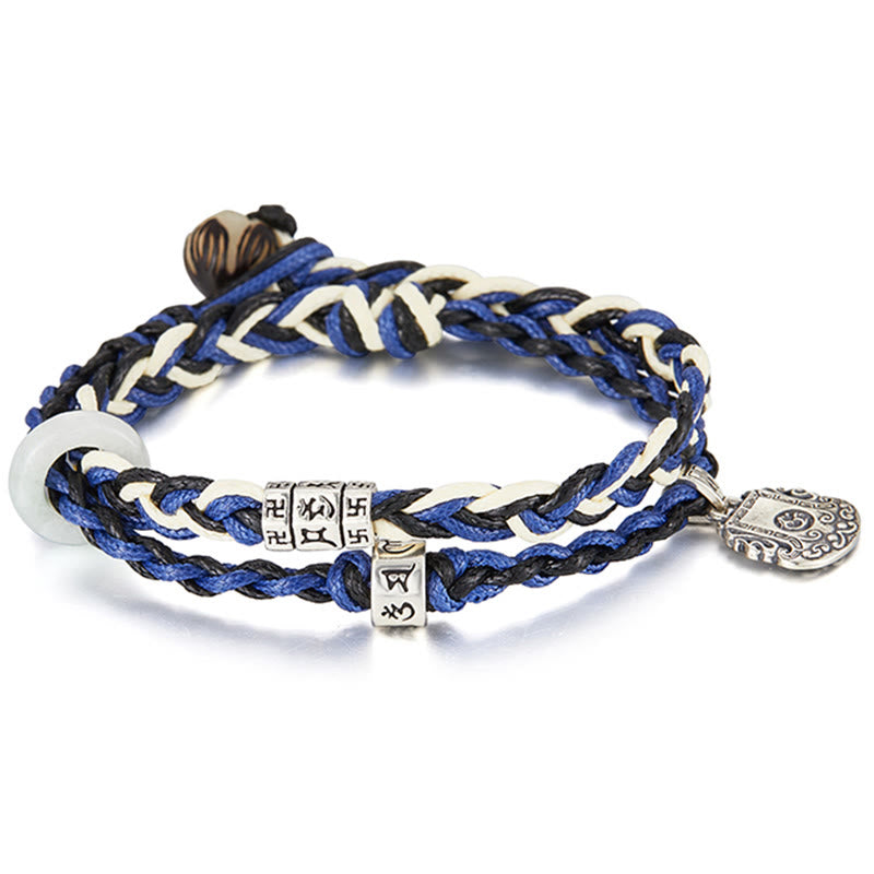 Braccialetto di protezione fatto a mano con svastica in argento sterling 925 con Buddha Stones Om Mani Padme Hum