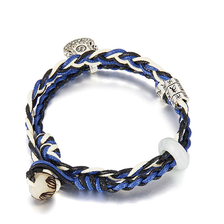Braccialetto di protezione fatto a mano con svastica in argento sterling 925 con Buddha Stones Om Mani Padme Hum