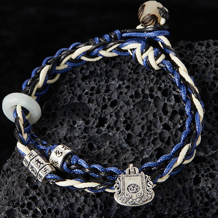 Braccialetto di protezione fatto a mano con svastica in argento sterling 925 con Buddha Stones Om Mani Padme Hum
