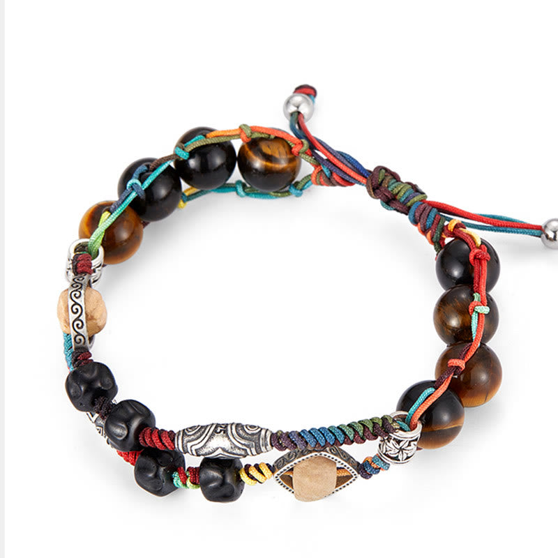 Braccialetto fatto a mano con coraggio Buddha Stones in argento sterling 925 con occhio di tigre e semi di Bodhi - image 2