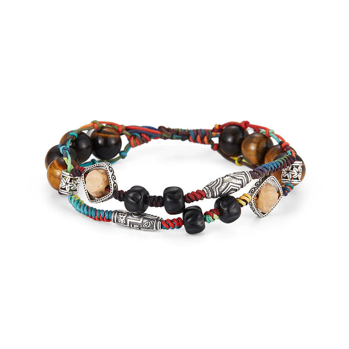 Braccialetto fatto a mano con coraggio Buddha Stones in argento sterling 925 con occhio di tigre e semi di Bodhi