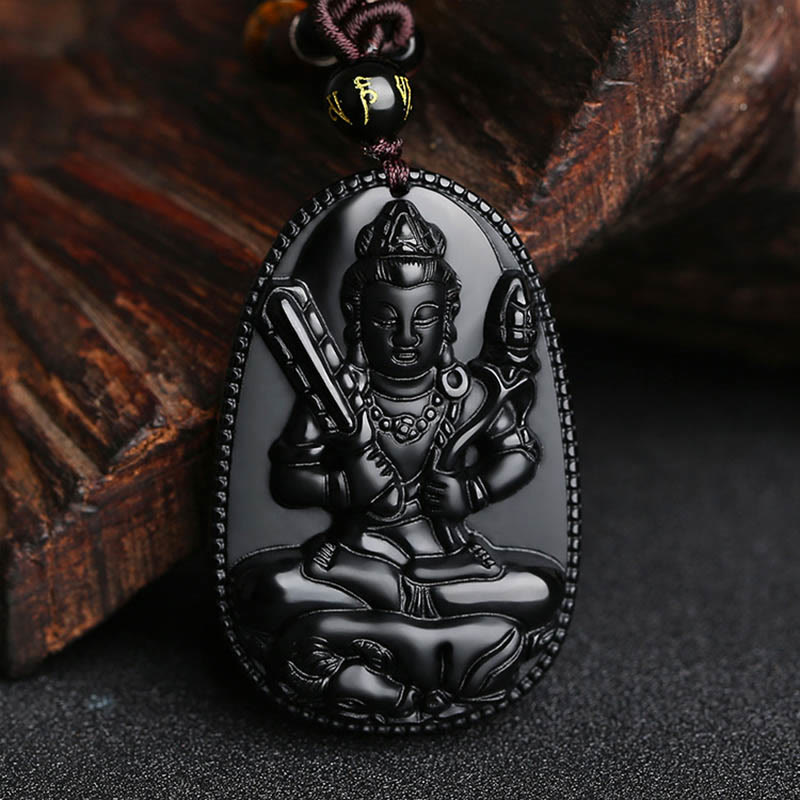 Buddha Stones Zodiaco cinese Buddha natale Ossidiana nera naturale Collana pendente di purificazione